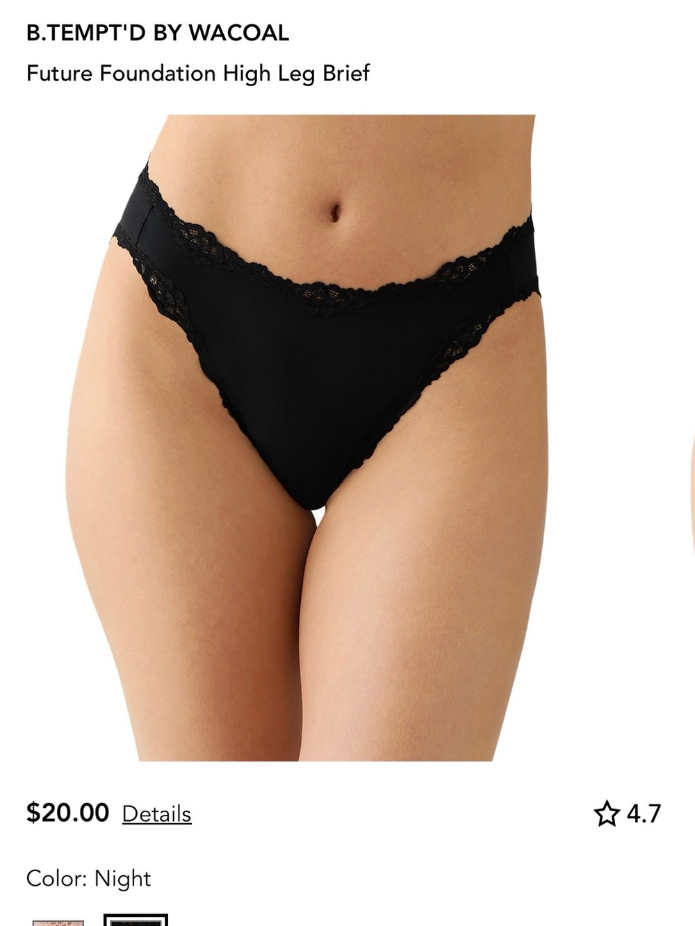 Wacoal b. tempt’d Future Foundation High Leg Brief - Night (Black) medium NWT